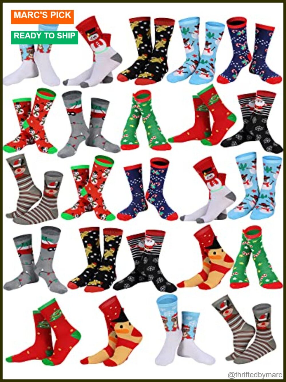 24 Pairs Women's Christmas Crew Socks Nylon Spandex Holiday Novelty